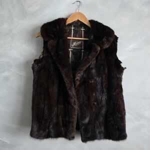 Reworked Mink Fur Coat Into Vest Dark Brown Mohagany Single Top Button Closure